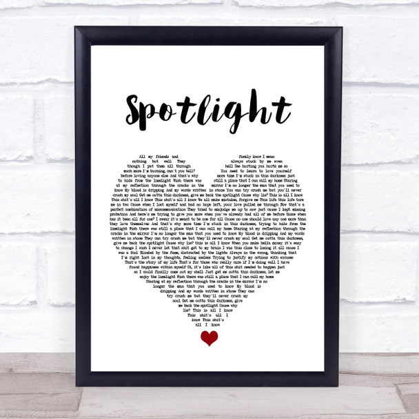 Dappy Spotlight White Heart Song Lyric Quote Music Print