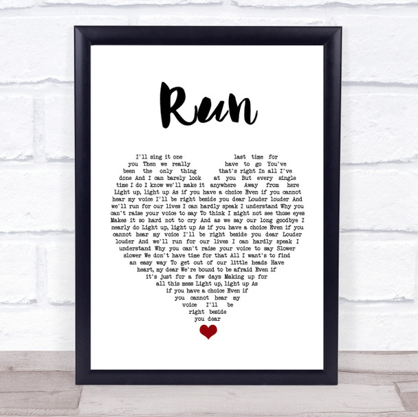 Snow Patrol Run White Heart Song Lyric Quote Music Print