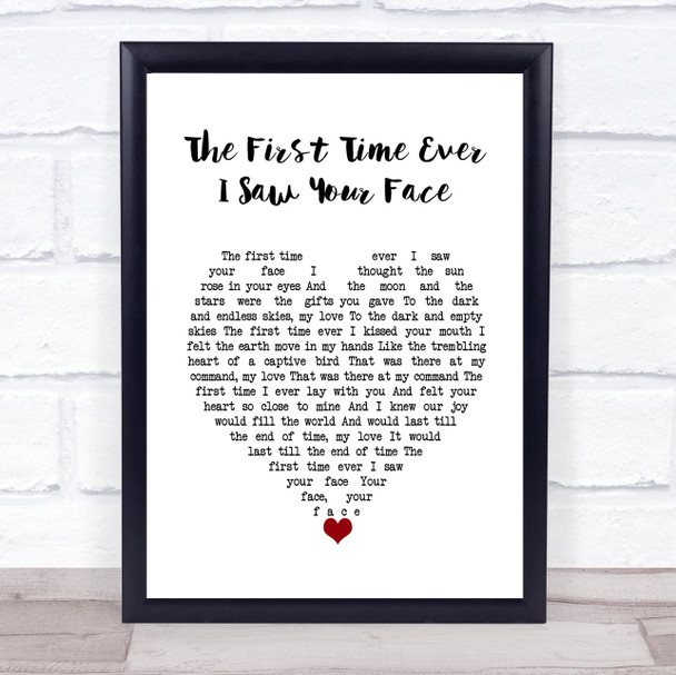 George Michael The First Time Ever I Saw Your Face White Heart Song Lyric Wall Art Print