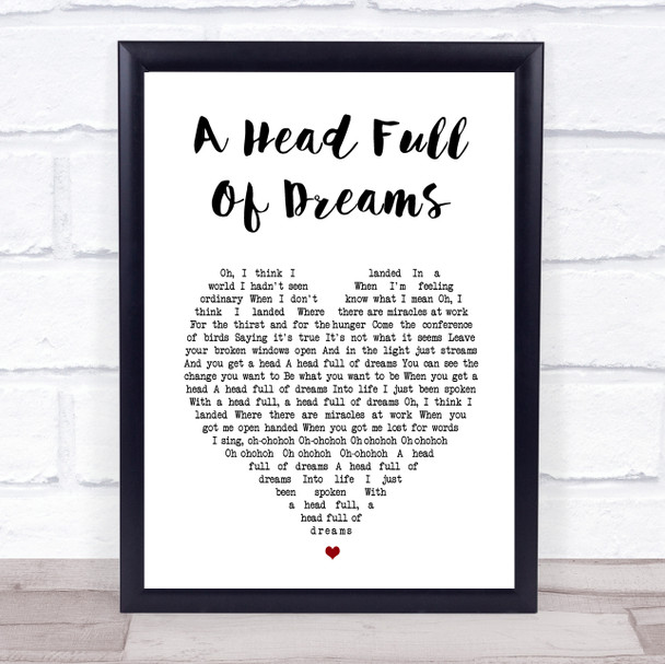 Coldplay A Head Full Of Dreams White Heart Song Lyric Wall Art Print