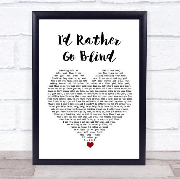 Etta James I'd Rather Go Blind White Heart Song Lyric Wall Art Print