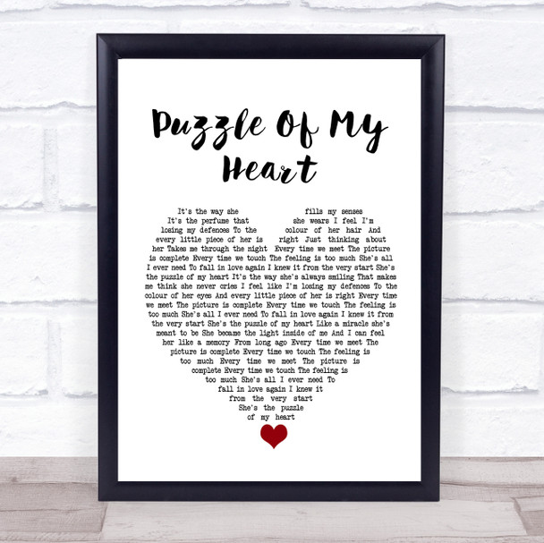 Westlife Puzzle Of My Heart White Heart Song Lyric Wall Art Print