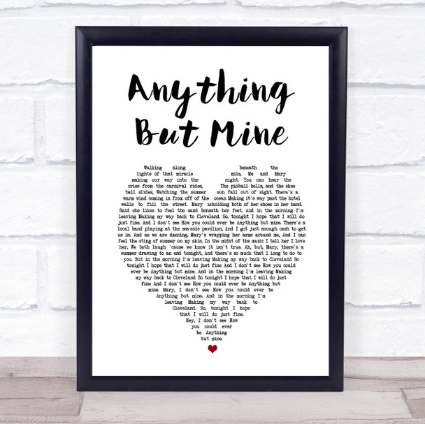 Kenny Chesney Anything But Mine White Heart Song Lyric Wall Art Print