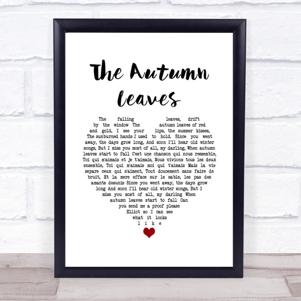 Eva Cassidy The Autumn Leaves White Heart Song Lyric Wall Art Print