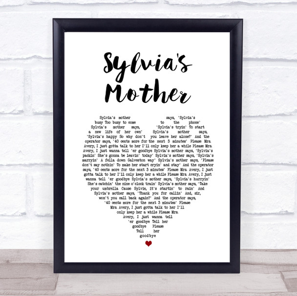 Dr. Hook Sylvia's Mother White Heart Song Lyric Wall Art Print