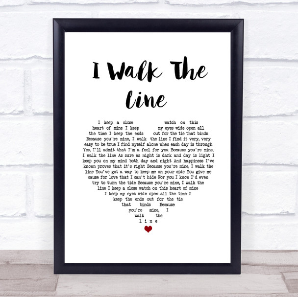 Johnny Cash I Walk The Line White Heart Song Lyric Wall Art Print