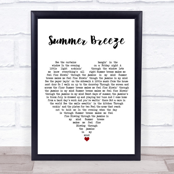 Seals & Crofts Summer Breeze White Heart Song Lyric Wall Art Print