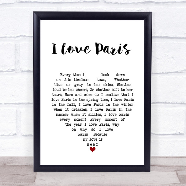 Ella Fitzgerald I Love Paris White Heart Song Lyric Wall Art Print