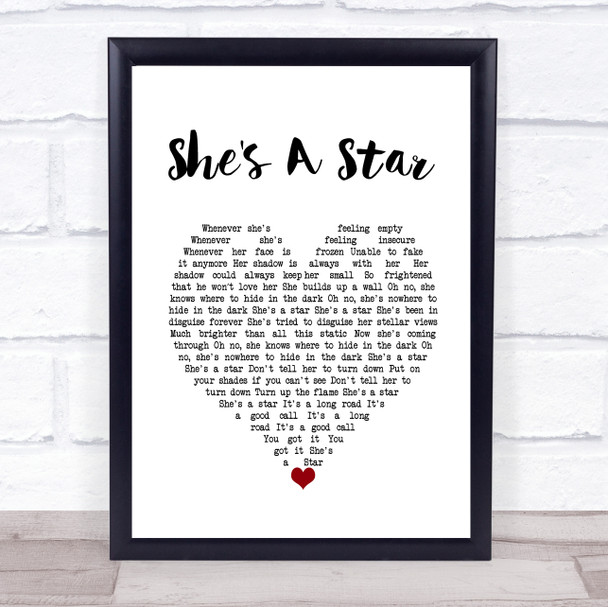 James She's A Star White Heart Song Lyric Wall Art Print