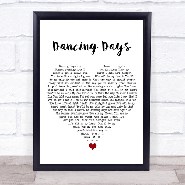 Led Zeppelin Dancing Days White Heart Song Lyric Wall Art Print