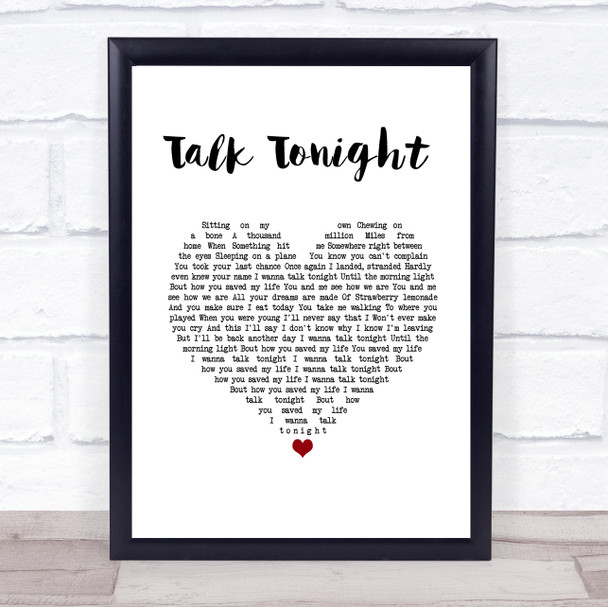 Oasis Talk Tonight White Heart Song Lyric Wall Art Print