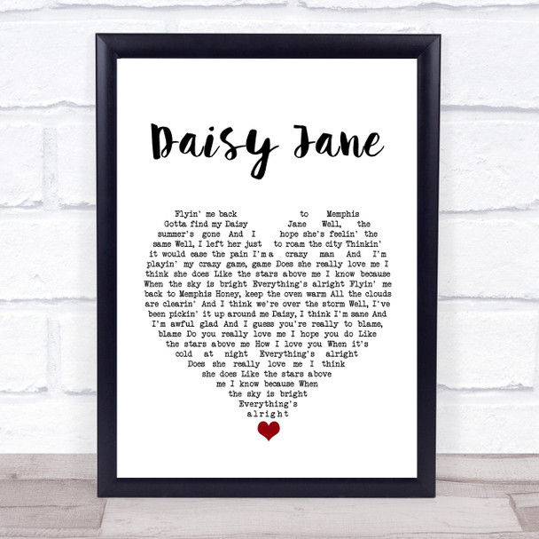 America Daisy Jane White Heart Song Lyric Wall Art Print