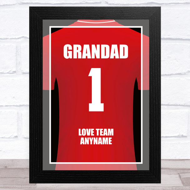 Grandad No.1 Football Shirt Red Personalized Dad Father's Day Gift Print