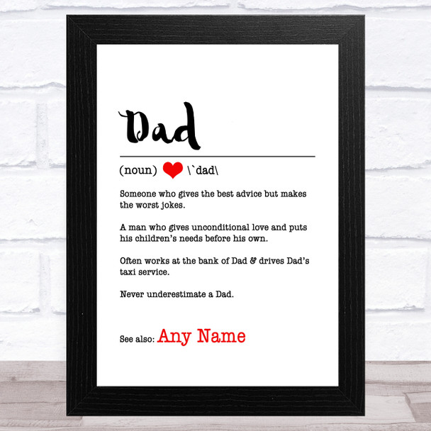Dad Dictionary Definition Personalized Dad Father's Day Gift Wall Art Print