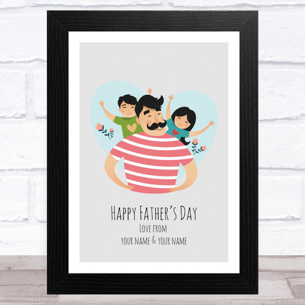 Dad, Son & Daughter Design 5 Personalized Dad Father's Day Gift Wall Art Print