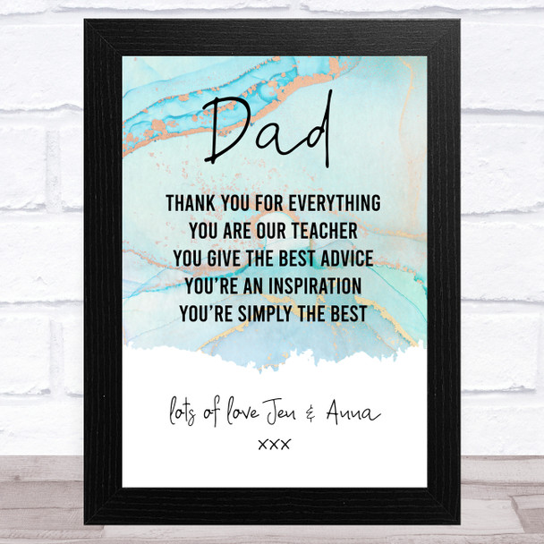 Thank You Dad Marble Personalized Dad Father's Day Gift Wall Art Print