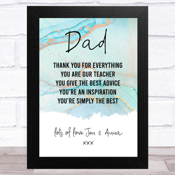 Thank You Dad Marble Personalized Dad Father's Day Gift Wall Art Print