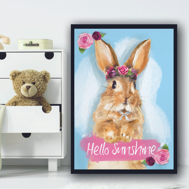 Bunny Hello Sunshine Floral Rabbit Wall Art Print