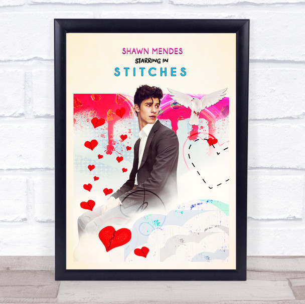 Shawn Mendes Starring In Stitches Heart And Dove Paint Splatter Wall Art Print