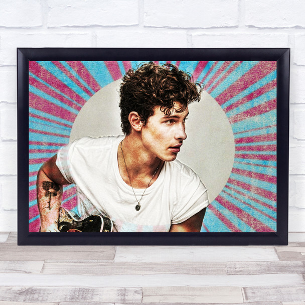 Shawn Mendes Icon Pink Blue Burst Wall Art Print