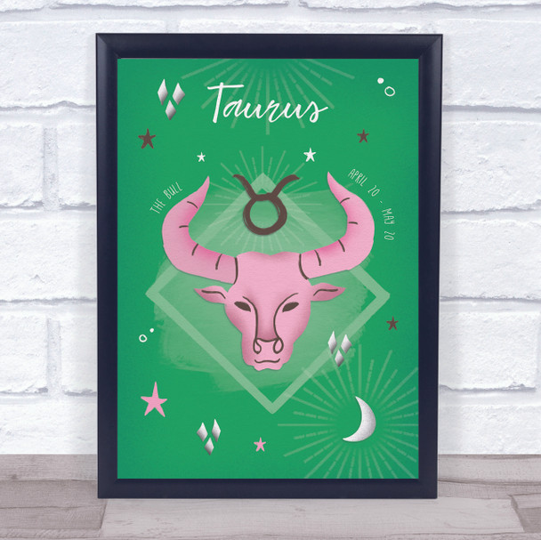 Taurus Zodiac Star Sign Symbol Bright Green Wall Art Print