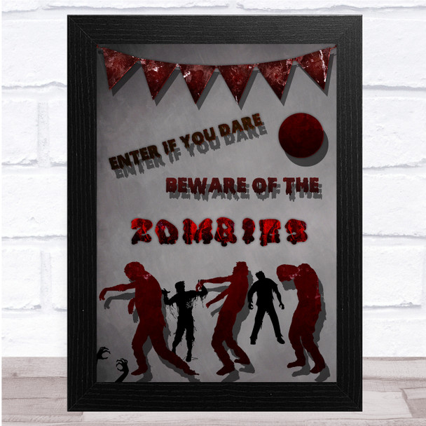 Beware Of Zombies Red Bunting Wall Art Print