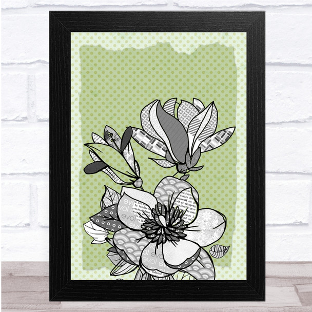 Vintage Flower Sage Green Distressed Spots Wall Art Print