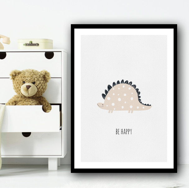 Dino Be Happy Kids Drawing Wall Art Print