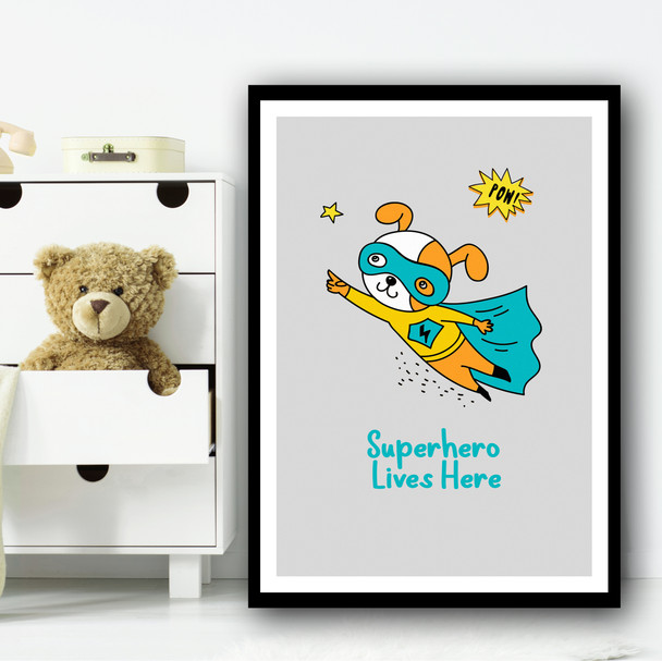 Dog Superhero Lives Here Pow Wall Art Print