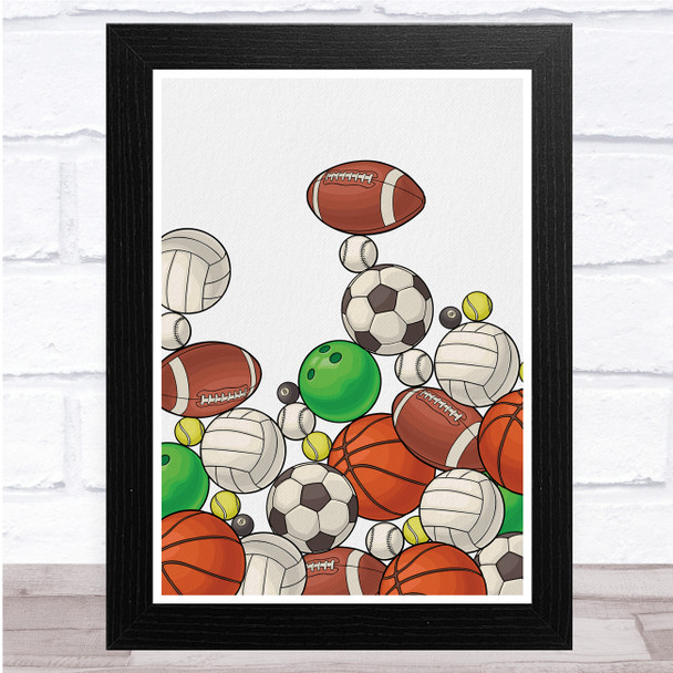 Sports Balls Piled Up colorful Wall Art Print