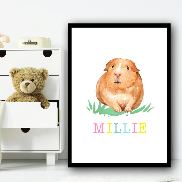 Guinea Pig White Background Any Name Personalized Wall Art Print