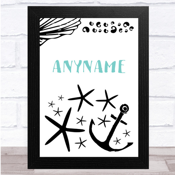 Nautical Black Any Name Personalized Wall Art Print