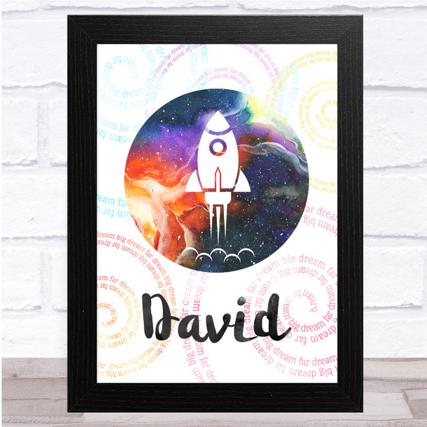 Space Watercolor Galaxy Rocket Spirals Any Name Personalized Wall Art Print