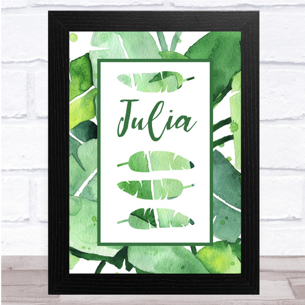 Beautiful Watercolor Tropical Leaf Any Name Personalized Wall Art Print