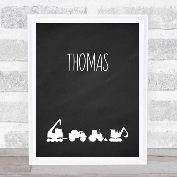 Chalk Construction Vehicles Silhouette Any Name Personalized Wall Art Print