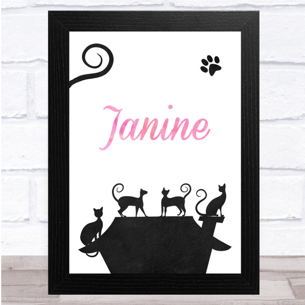 Chalk Multiple Cats On House Any Name Personalized Wall Art Print