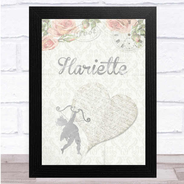 Floral Fade Silver Angel Heart Any Name Personalized Wall Art Print