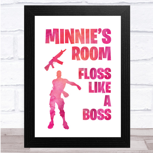 Floss Like A Boss Pink Silhouette Any Name Personalized Wall Art Print
