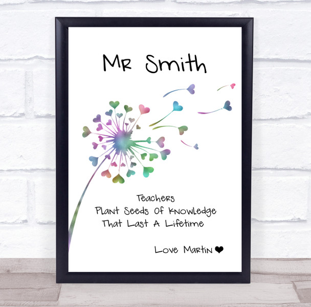 Dandelion Blowing Seeds Of Knowledge Thank You Personalized Wall Art Print