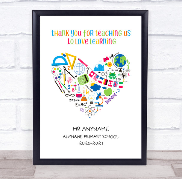 Teacher Love Learning School Elements Heart Personalized Wall Art Print