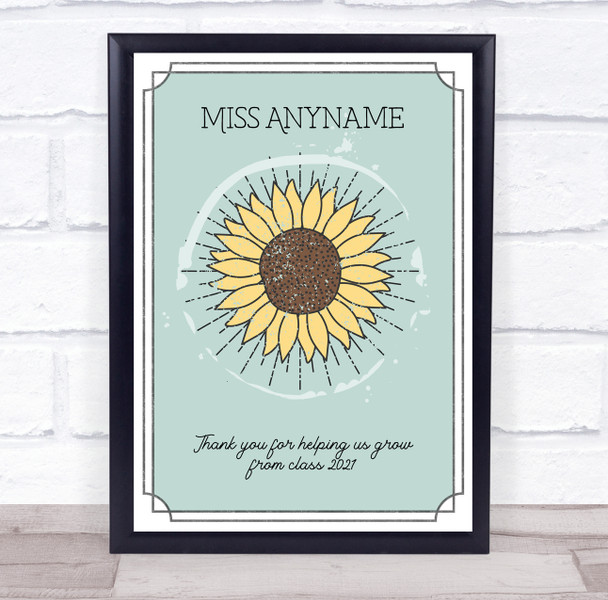 Vintage Sunflower Pretty Border Thank You Personalized Wall Art Print