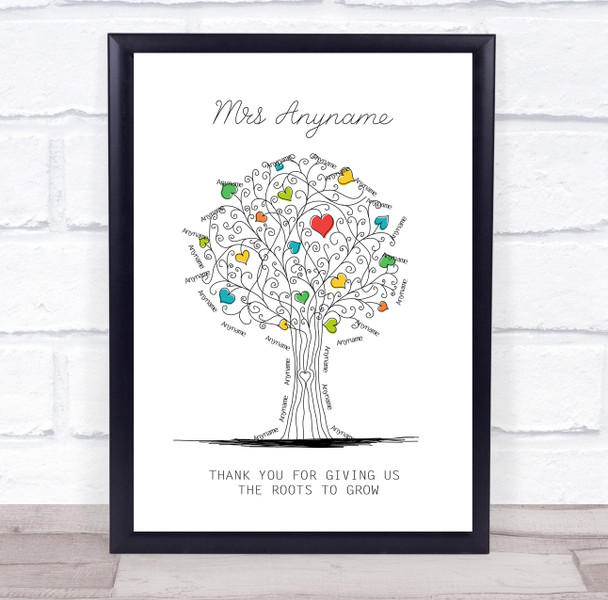 Thank You Teacher Heart Tree Line Art Personalized Wall Art Print