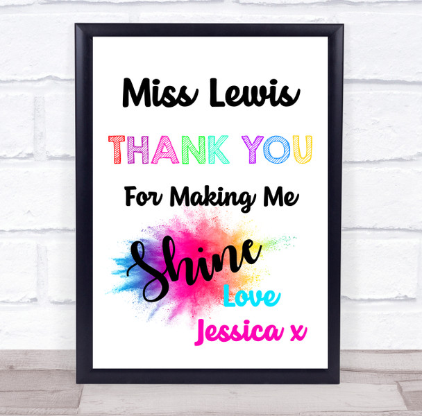 Colour Rainbow Splash Shine Thank You Personalized Wall Art Print