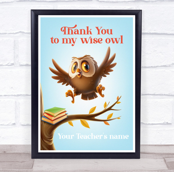 Thank You To My Wise Owl Tree Books Personalized Wall Art Print