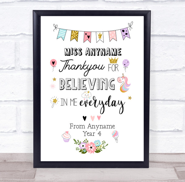 Thank You Teacher Floral Magical Personalized Wall Art Print