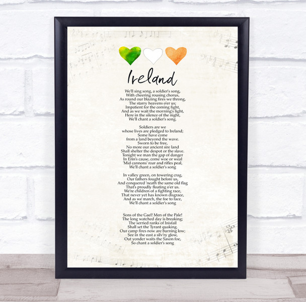 Ireland Vintage Style Watercolour Hearts National Anthem & Music Wall Art Print