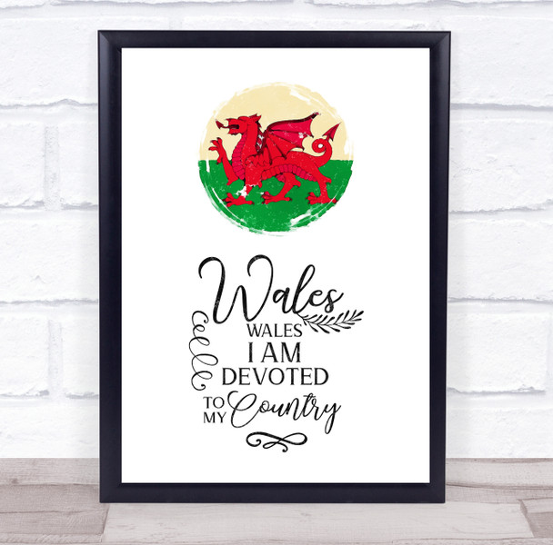 Welsh Flag & Quote Grunge Painted Button  Wall Art Print