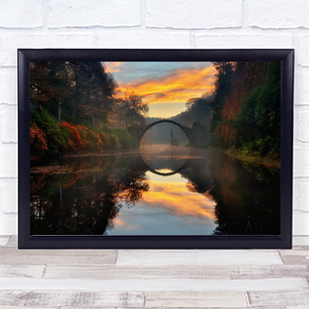Autumn Garden Trees Water Bridge Travel Tourism Destination Scenic Art Print