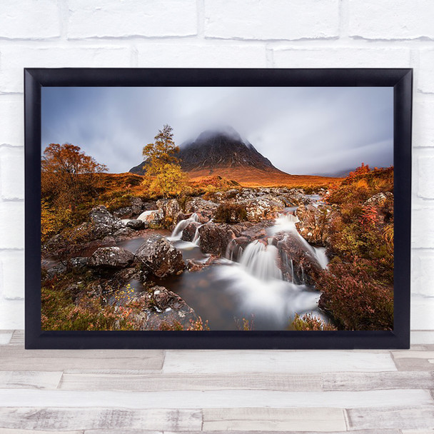 Autumn In The Glencoe Buachaille Mountain Etive Highland Stream Wall Art Print