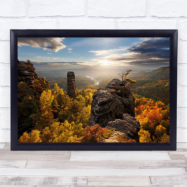Autumn In The Rocks Switzerland Fall Trees October Light Sunset Wall Art Print